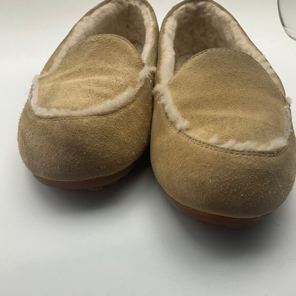 UGG Womens 10 Hailey Cream Tan Suede Shearling Flats Moccasin Slippers - Picture 13 of 14
